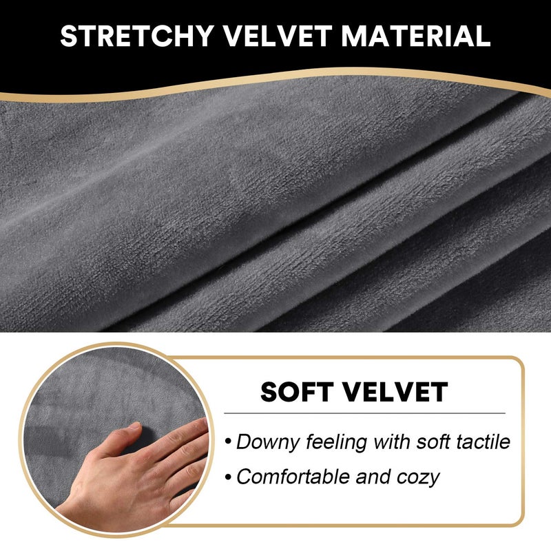 PrinceDeco Velvet Recliner Couch Covers - 4-Piece Set, Non-Slip, Thick & Soft, Grey - Image 3